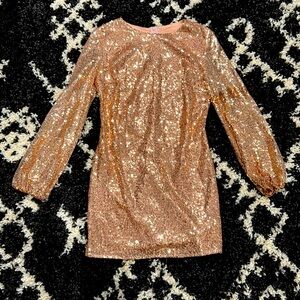 champagne rose sequin sparkly long sleeve dress styled
